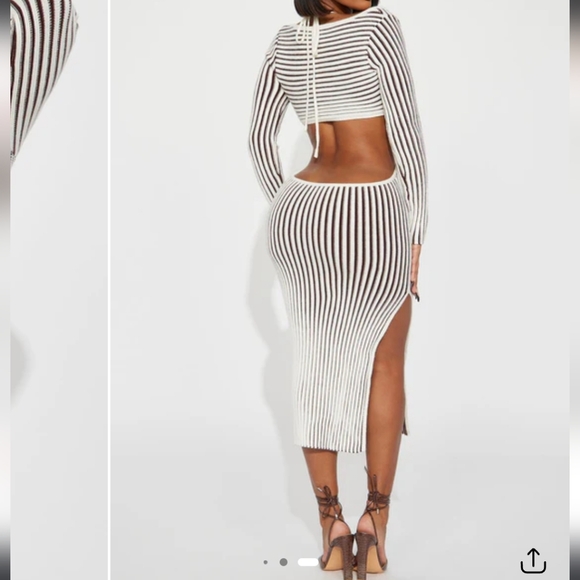 Striped Black and White Cut-Out Dress - Picture 2 of 4